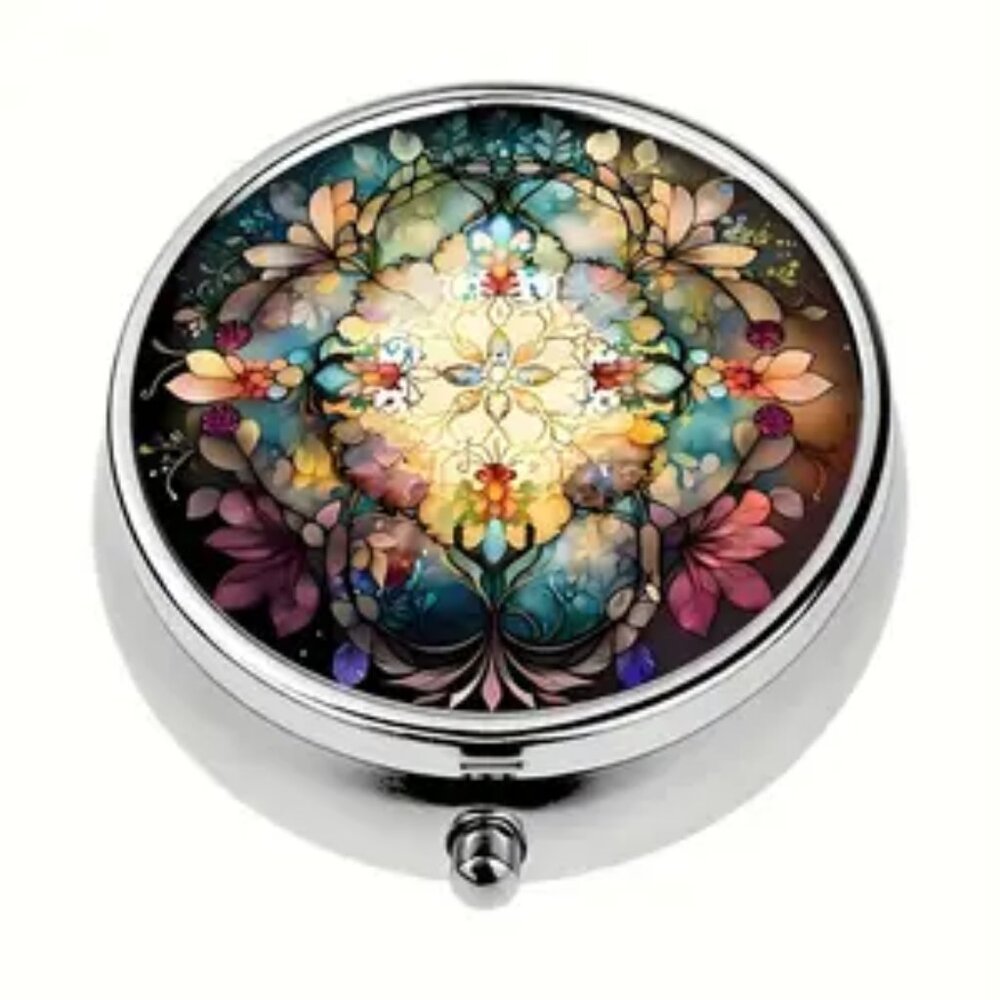 1pc. Mystical Floral Round Pill Box -  NEW